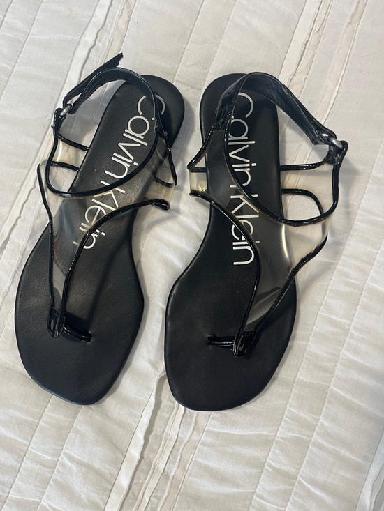 Calvin Klein Shoes - Calvin Klein Black Patent Strappy Sandals with Clear Panel